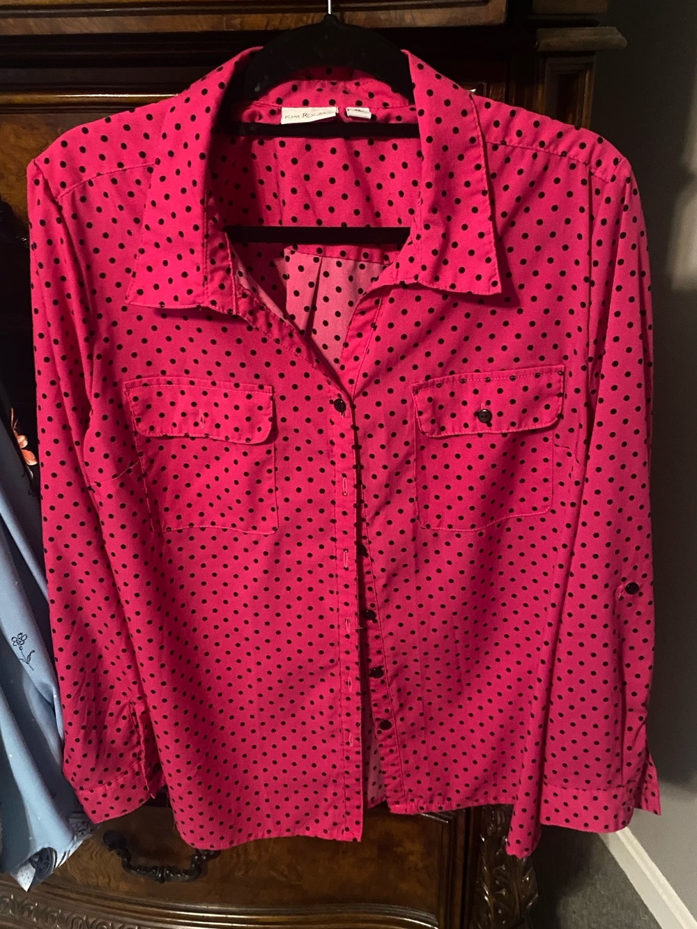 Kim Rodgers Pink Polka Dot Button Down Long Sleeve Shirt